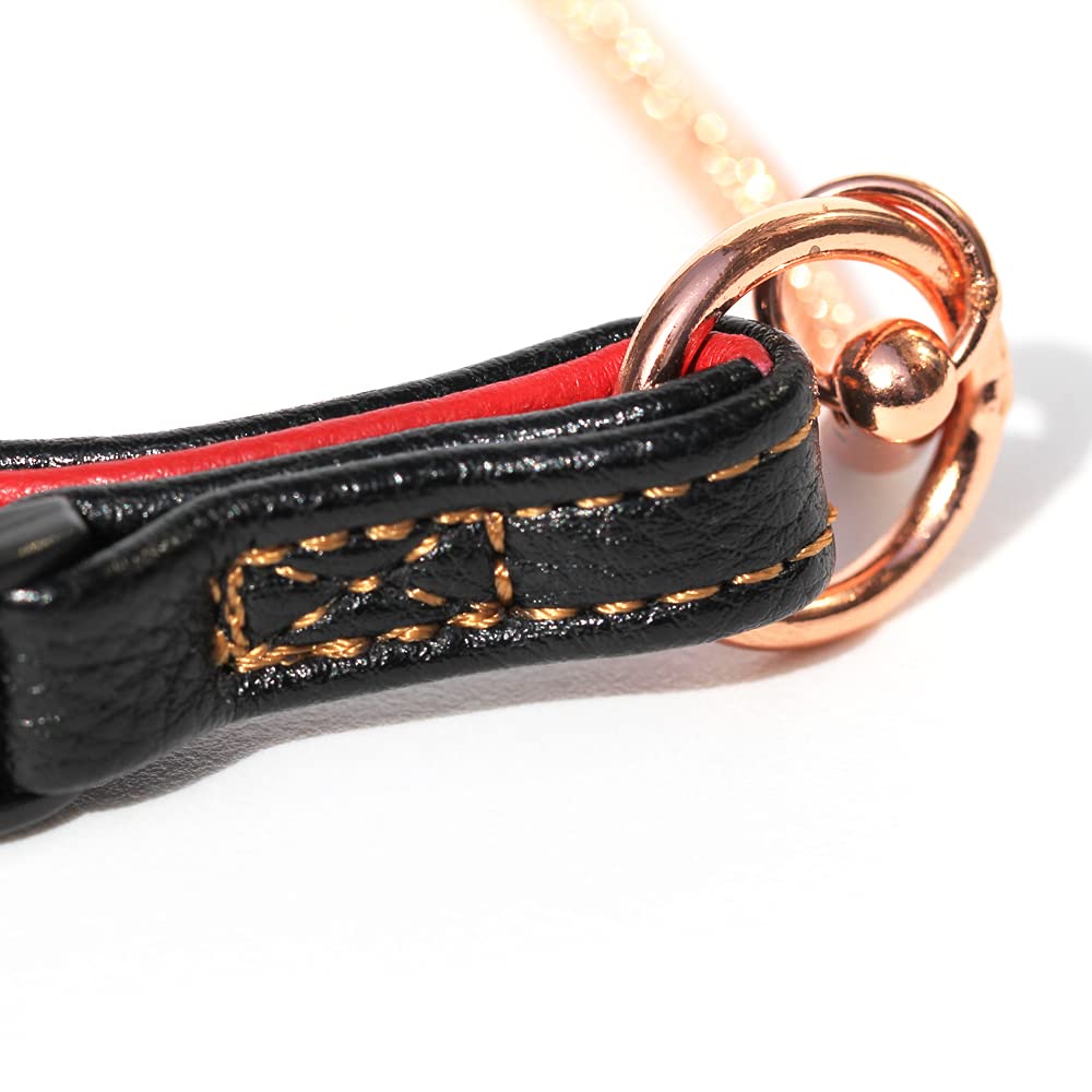 Correa para perro a prueba de masticación, cadena de serpiente de bronce rojo con mango de cuero para perros (oro rosa, 4 pies)