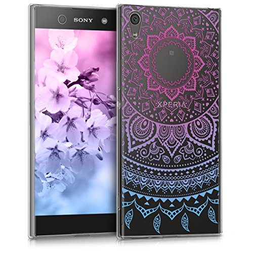 kwmobile Clear Case Compatible with Sony Xperia XA1 Ultra - Phone Case Soft TPU Cover - Indian Sun Blue/Dark Pink/Transparent