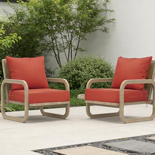 Image of 24x24 Outdoor Chair Cushions Set of 4, Waterproof Deep Seat Cushions for Patio Furniture with Removable Cover, Fade Resistant 4'' Outdoor Seat Cushion w /Ties&Handle for Sofa Loveseat,Brick Red