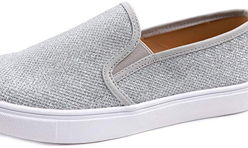Image of FEVERSOLE Women's Fashion Shiny Soft Slip On Sneaker Sparkle Casual Comfort Loafers
