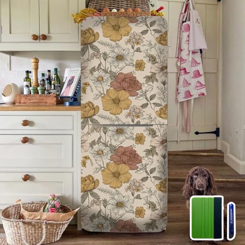 Flortlias Floral Refrigerator Wrap Peel and Stick Fridge Vinyl Wallpaper for Living Kitchen Appliance Decor Spring Wildflower