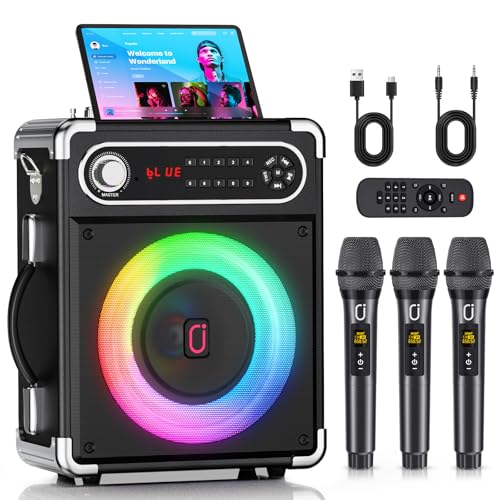 JYX Karaoke avec 3 Microphones sans Fil, 400W Puissance Enceinte karaoké, Bluetooth 5.3, Autonomie 24h Speaker pour Les Réunions de Famille/Le Camping en...