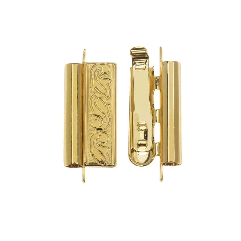 Elegant Elements Beadslides, Seed Bead Slide Tube Clasp Swirling Leaves 18x10mm, 1 Set, Gold Plated - Image 2