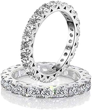 Simulated Diamond Hearts & Arrows Stackable 3mm Width Eternity Band Ring Solid 925 Silver Platinum Plated