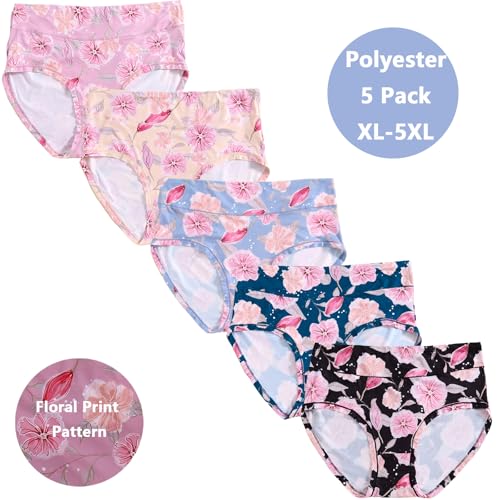 Image of Women's Plus Size XL-5XL Underwear High Waist Briefs Panties Rose Floral Print Ladies Undies 5-Pack