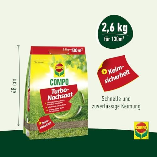 COMPO Turbo Reseeding, 2.6 kg for 130 m² - Premium Lawn Seeds Fast Germinating and with Germination Safety for Quick Repair of Durable Play and Utility Lawns, Reseeding Lawn Spring - View 5