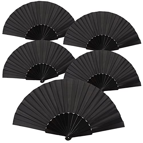 Bubuny 5 Stück Handfächer Hochzeitsfächer Dekoration Handheld Folding Fans Hand Klappfächer Chinesischer Fächer schwarz für Männer Damen Hochzeit Party DIY Geschenke Cover