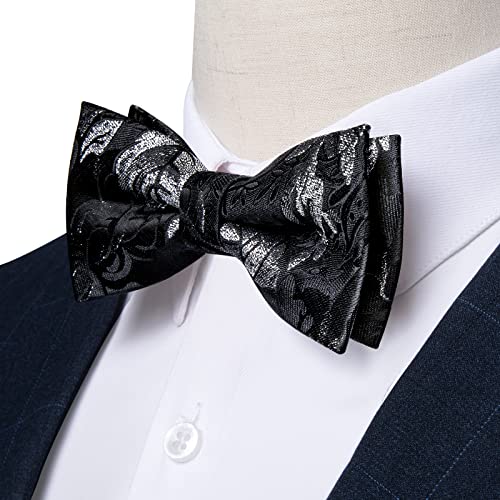 Image of DiBanGu Pre-Tied Bow Ties for Men Silk Adjustable Tuxedo Bowties Pocket Square Cufflinks Set with Lapel Pin Jacquard Woven