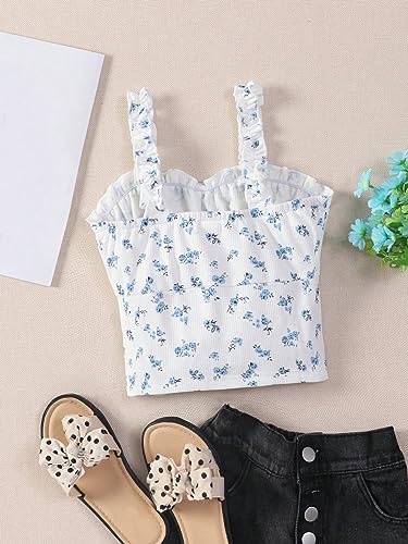 SOLY HUX Girl's Ditsy Floral Print Frill Trim Cami Crop Top Cute Summer Tops Preppy Clothes2