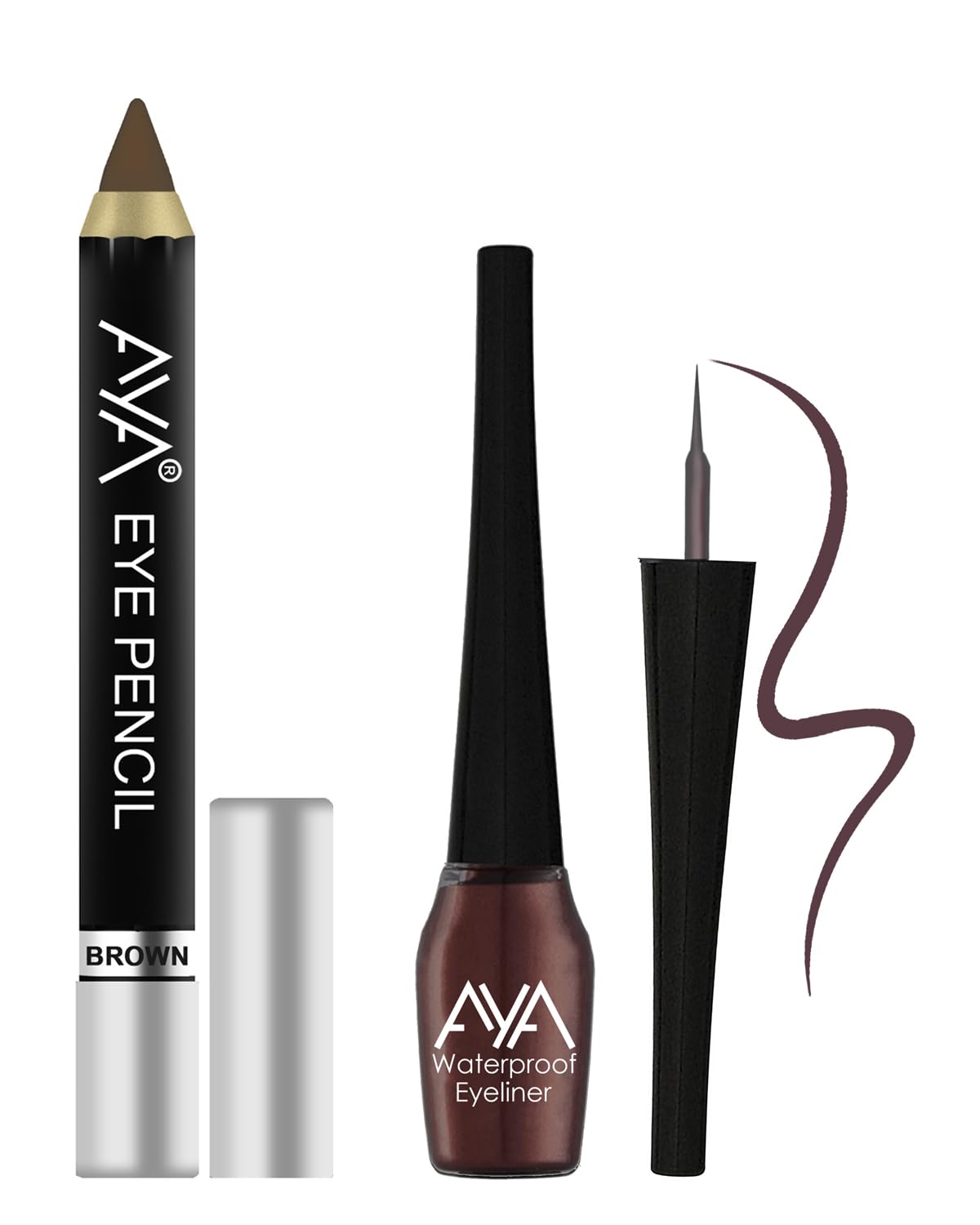 AYA Waterproof Eyeliner 5 ml & Eye Pencil Kajal 2.8g, Bold Eye Looks, Long-Lasting, Liner & Kajal Combo Pack, Essential Eye Kit, Brown-image-29