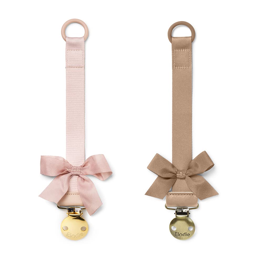 Elodie Details Confezione da 2 Catenelle Porta Ciuccio in Tessuto e Clip in Acciaio Inossidabile, per Bimbo e Bimba, Anello Universale in Silicone - Powder Pink/Soft Terracotta - 2