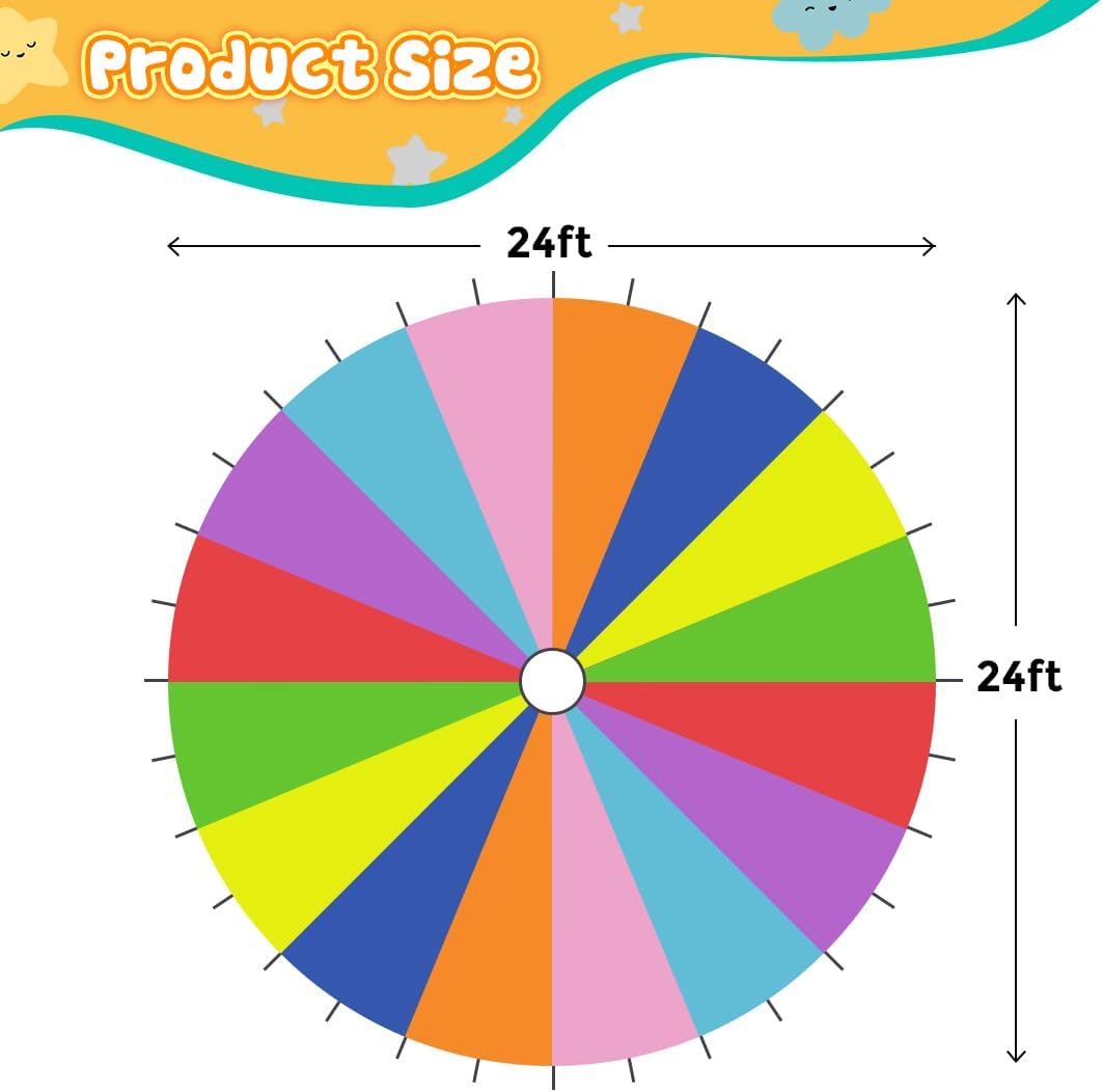 Rainbow Parachute for Kids, Play Parachute Toy with Handles, Parachute Game for Kids Cooperation Group Play and Outdoor Playground Activities