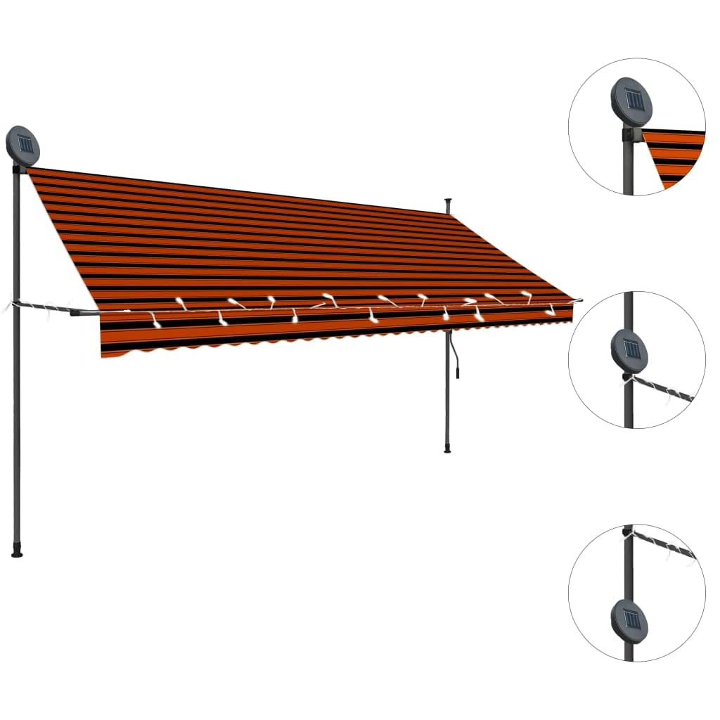 vidaxl markise anleitung Einziehbar Handbetrieben mit LED Wasserabweisend Klemmmarkise Balkonmarkise Sonnenschutz Terrasse Balkon Garten 350cm Orange Braun Zeltstoff T3PA Add-On - | Größe:Kinder ab 9