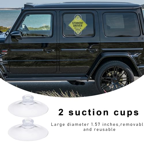Image of Wevdn 2 PCS Student Driver Sign for Car Window, 5 inchx5 inch Please Be Patient New Driver Sticker with Suction Cups, Car Accessories (Black)