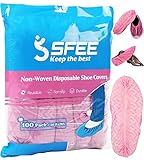 Sfee 100 Pack Shoe Covers-Disposable Shoe Covers for Indoors, Non Slip, Durable, Recyclable Non Woven Booties Shoes Cover for Workplace, Office, Home Floor Carpet Protection, One Size Fits All (Pink)