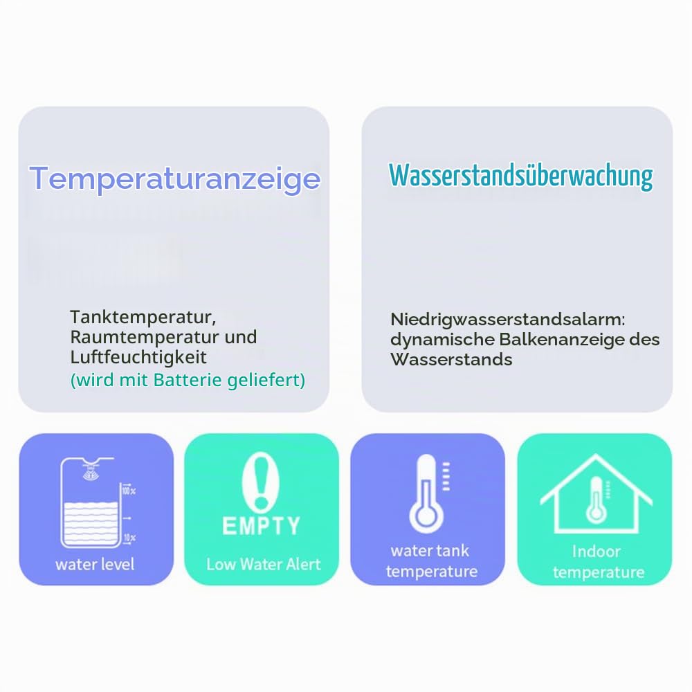 Kabellose Ultraschall-Füllstandsanzeige für Wassertanks mit Temperatursensor und Zeitanzeige