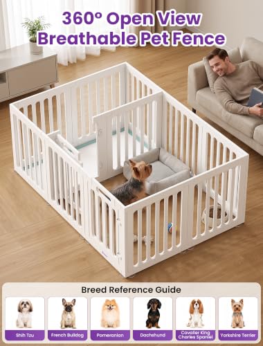 Image of DELOMO Dog Playpen Indoor, 24 inch H 12 Panel with 2 Doors, White