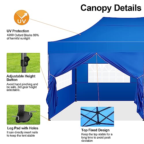 Image of COBIZI 10x20 Pop Up Canopy Tent with 6 Sidewalls,Heavy Duty Canopy,Blue