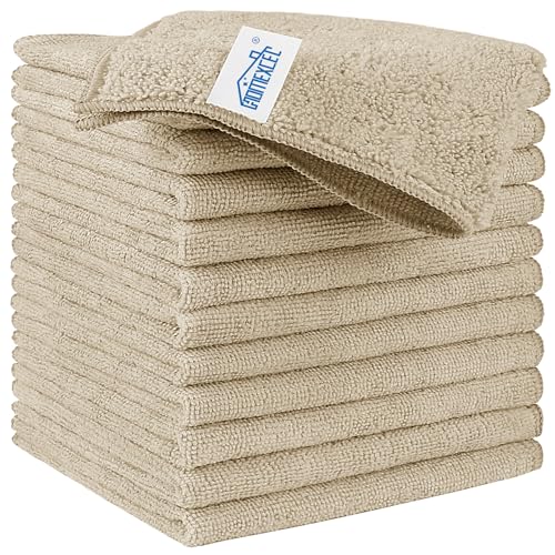 HOMEXCEL Brown Microfiber Cleaning Cloth, 12 Pack Premium Microfiber Towels for Cars, Lint Free, Scratch-Free, Highly Absorbent, Reusable Cleaning Rags for Car, Household, Kitchen, Window, 11.5