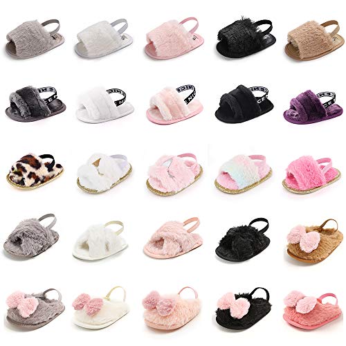 baby fur slides with strap