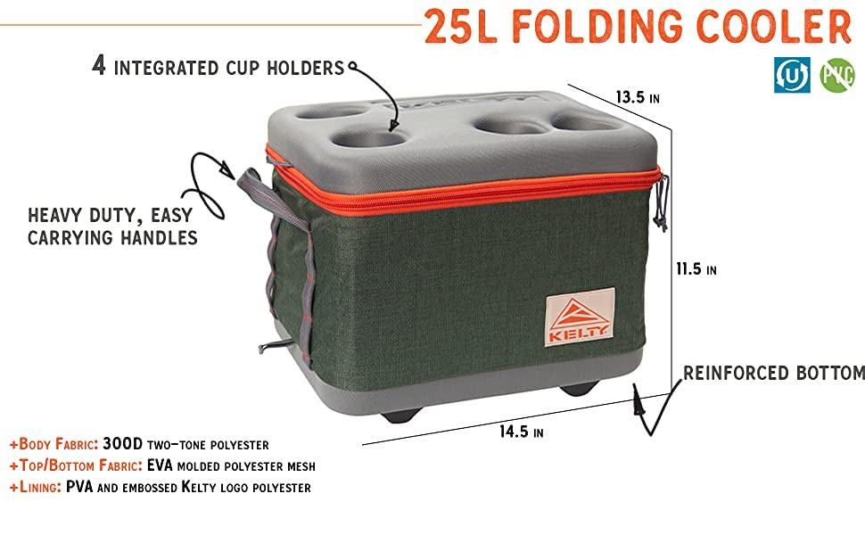 Kelty Folding Cooler Bag Heathered Reflecting Pond Sz 45L