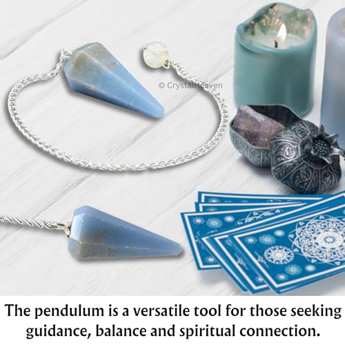 Image of Angelite Pendulum Dowsing Tool - Natural Crystal Pendulum for Spiritual Guidance - Premium Dowser Pendulum for Accurate Divination and Energy Healing - Perfect for Energy Healing and Chakra Balancing - Handcrafted with Precision and Elegance