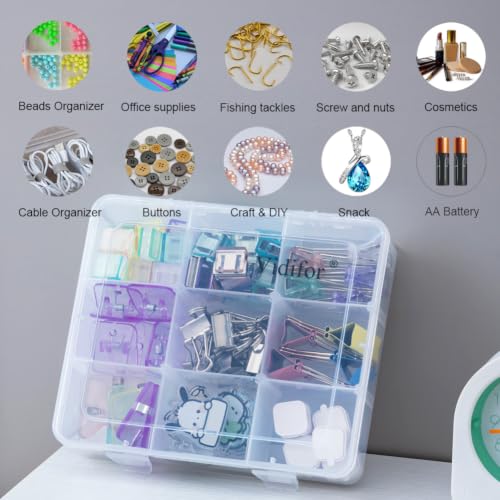 Image of Vidifor 9 Grids 2 Pack Plastic Storage Compartment Organizer Container with Adjustable Dividers for Crafts, Earrings, Screws, Nail, Pins and More (2)