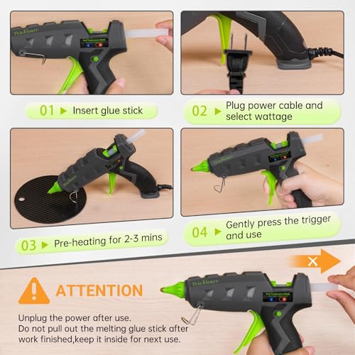 ThinkLearn 60/100W Dual Power Hot Glue Gun Kit with 15 Glue Sticks (7/16"), Heavy Duty Large Glue Gun for Crafts, DIY, Home Repairs - Gray - Image 6