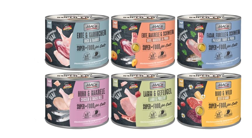 Mac's Cat Feinschmecker 6X 200g | Garantierter 6 Sorten Mix | 12er oder 24er Verfügbar | Getreidefreies Nassfutter