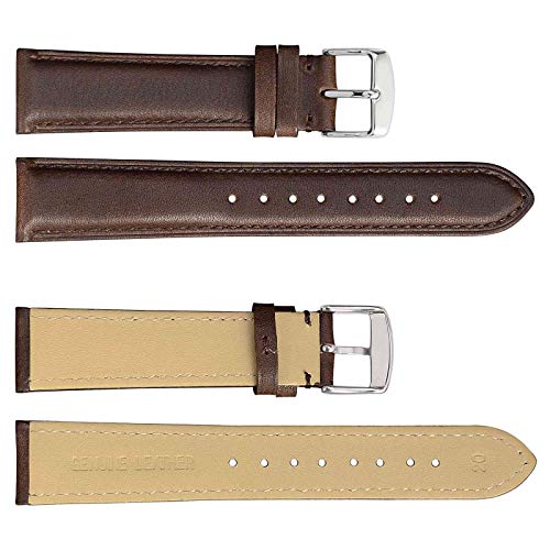 WOCCI 22mm Watch Band - Vintage Leather Watch Strap Dark Brown (Tone on Tone Stitching)