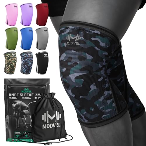 Image of Modvel 7mm Neoprene Knee Sleeves for Men & Women Weightlifting & Powerlifting - Compression Knee Sleeve Support for Squats, Gym, Training - USPA, IPL Approved - XX-Large Army /dark (Pair)