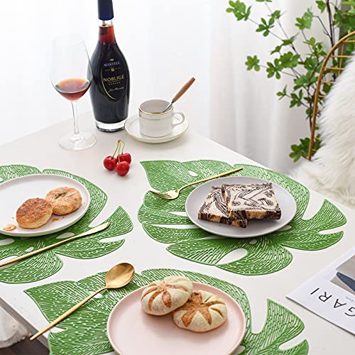 Icosamro Leaf Placemats For Dining Table Set Of 10 Artificial Palm Leaves Party Decorations Vinyl Indoor Outdoor Table Mats For Kitchen Patio Farmhouse Holiday Wedding, 13X16.7 Inches, Green #TOP2