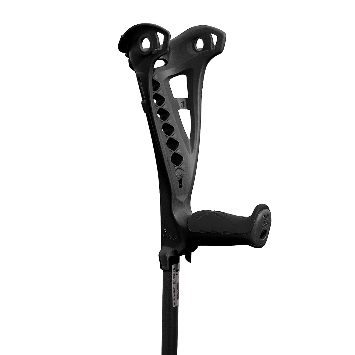 FDI Access Comfort Forearm Adjustable Height Single Crutch Walking Stick, Black + Black Grip