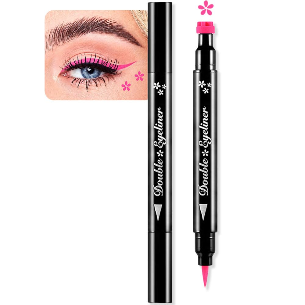 evpct 1Pcs Pink Colored Winged Eyeliners Stamp, Pink Flowers Face Stamps Makeup Eyeliner Eye Stamp Liners Tool Set Kit for Women Waterproof, Wing Eyeliner Stamp Figures Tool Wingliner Shapes, 07#