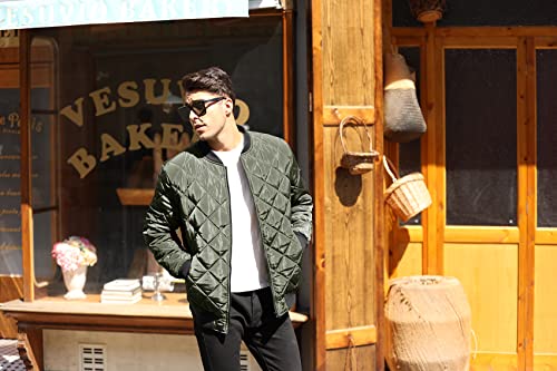 Pengfei Mens Jackets Bomber Varsity Diamond Quilted Fall Winter Coats Outwear #TOP2