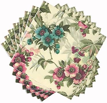 WallyE Shabby Chic Floral Paper Napkins,Mint Floral Printed Country Garden Inspired for Thanksgiving Garden Party or Wedding,40 Pack