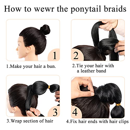 Long Braided Bubble Ponytail Extension For Women 36Inch Long Ponytail Hair Extension Natural Black Soft Synthetic Hairpiece(36Inch,1B#) #TOP3