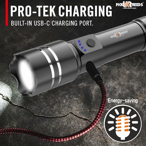 Image of Pick Ur Needs Rechargeable Home Emergency LED 150W Super Bright with Zoom, 6 Modes, 1800mAh Battery Metal Search Torch Light