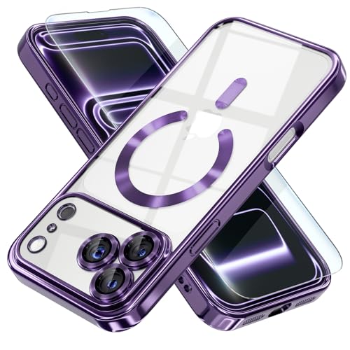 Image of Misea Magnetic for iPhone 17 Pro Case Compatible with MagSafe | [Never Yellowing] [Military Drop Protection] Full Camera Lens Protector Plating Soft Clear Phone Case for Women, Deep Purple