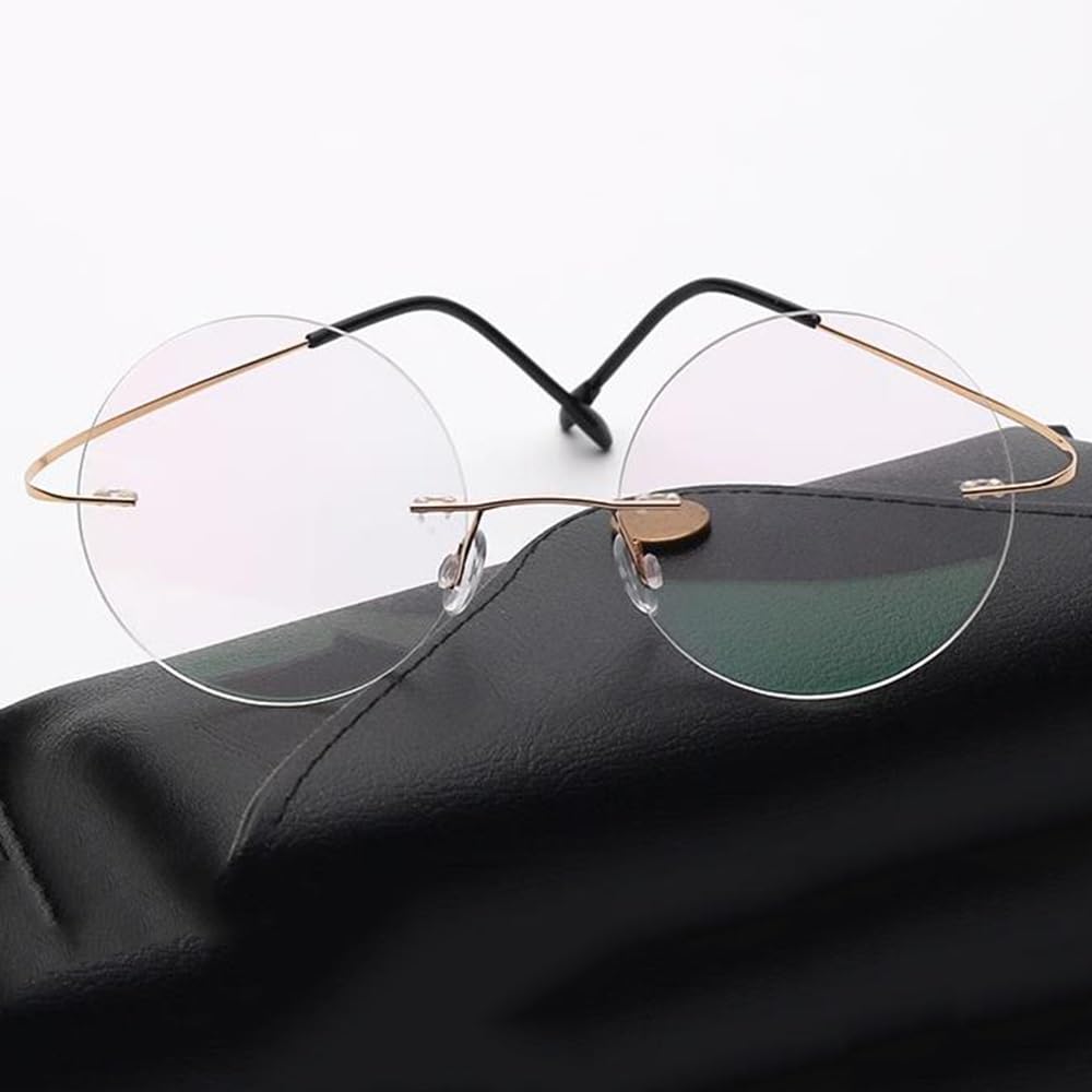COKYIS Bifokale Lesebrille Photochrome Computer Lesehilfe Sehhilfe Randlose Sonnenbrille Herren 1.0-3.0 Blaulichtfilter Brille Runder Gleitsichtbrille (Color : Gold, Size : 100)