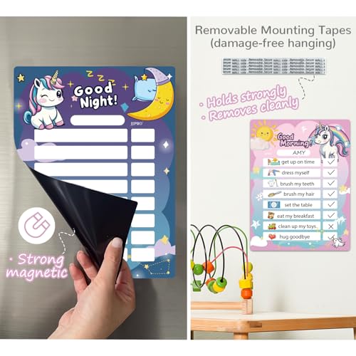Image of Magnetic Morning Bedtime Routine Chart for Kids,Toddler Daily Schedule Board, Unicorn Behavior Chart for Kids at Home,Toddlers Schedule Board