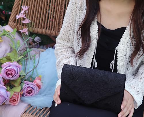 Image of Women Lace Evening Clutch Purse Floral Envelope Handbag Elegant Prom Wedding Party Bag