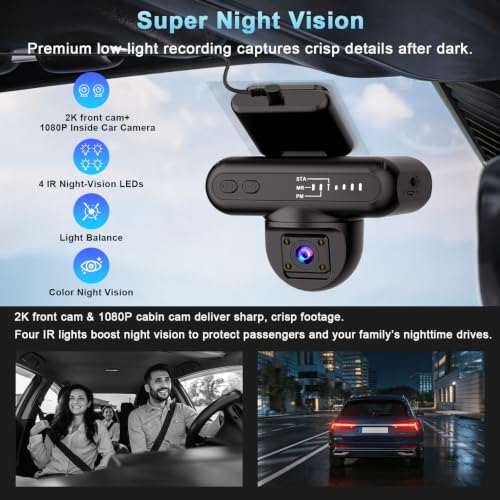 4G LTE Dash Cam with Live View,2K+1080P Front-Inside Car Camera SD/Cloud - image 2