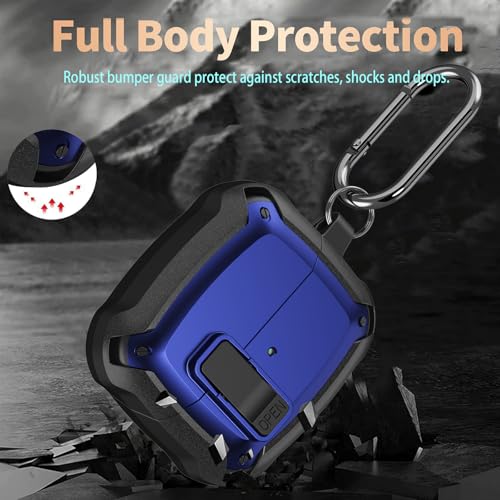 Image of Galaxy Buds 3 Pro /3 /3 FE Case Cover with Secure Lock Clip, Shockproof Samsung Galaxy Buds3 /3 Pro 2024 /3 FE 2025 Protective Hard Cover Shell with Carabiner&Cleaner kit for Men Womenn, Black /Blue