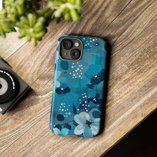 Coque rigide fleurie turquoise iPhone 15 évite rayures et chocs - 3