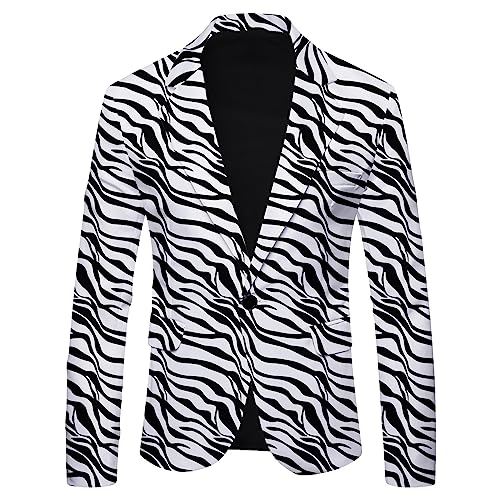 Sakko Blazer - Chaqueta de traje para hombre, diseño a rayas, corte ajustado, informal, moderno, elegante, 1 botón, estilo británico, para boda, esmoquin, T blanco., M