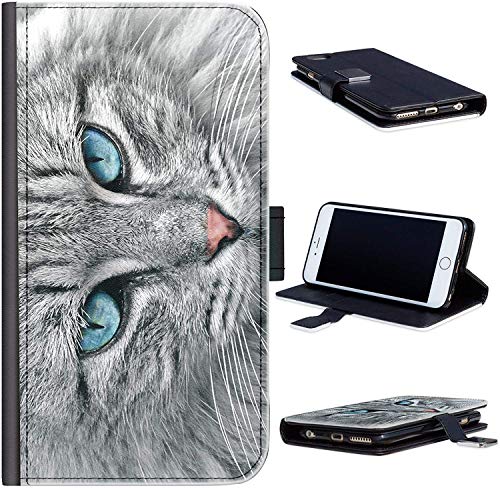 Hairyworm Grey Cat Phone Case Blue Eyed Kitten leather Side Flip Wallet Cover For Samsung Galaxy S6 Edge