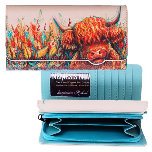 Porte-monnaie en cuir motif vache Highland 19x3.5x10cm grand portefeuille