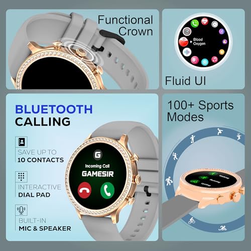 Image of GameSir GenDiva Smartwatch for Women with Bluetooth Calling, 1.69 inch AMOLED Display, 100+ Sports Modes, Health & Sleep Monitor, Voice Assistant, IP68 Waterproof, Long Battery Life, (Grey)