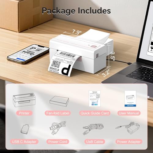 Hoorola Bluetooth Thermal Shipping Label Printer, Wireless 4x6 Shipping Label Printer, Compatible with Android, iPhone, Mac & Windows, Widely Used for, Amazon, Shopify, Etsy, USPS(White) - 5